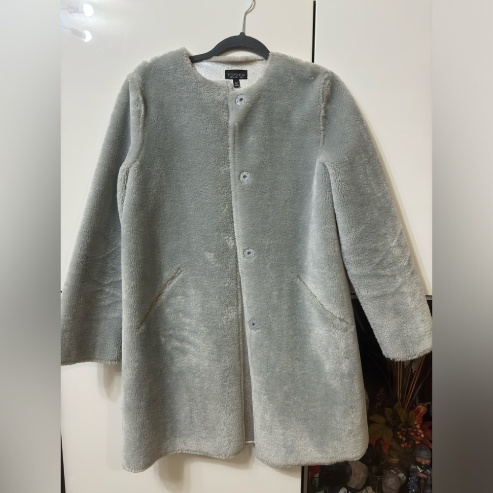 Topshop grey faux fur coat